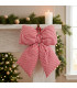 Large red and white striped fabric Christmas bow – 59 × 11.5 × 53 cm