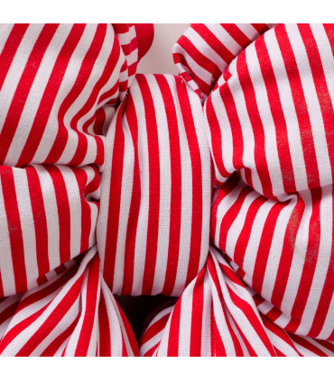 Large red and white striped fabric Christmas bow – 59 × 11.5 × 53 cm