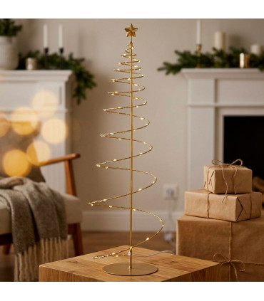 Décoration de Noël lumineuse à poser sapin led métal doré 24x24x80cm