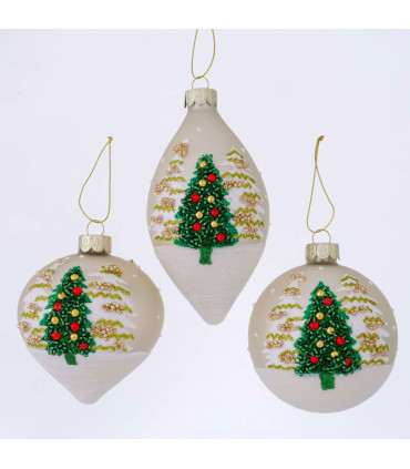 Set de 3 boules de Noël décorées à la main 8x8x8cm