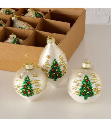 Set of 3 hand-decorated Christmas baubles – 8 × 8 × 8 cm