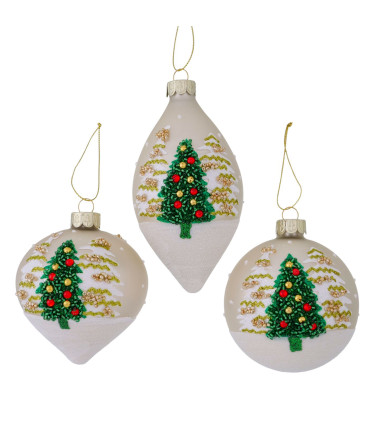 Set de 3 boules de Noël décorées à la main 8x8x8cm