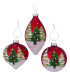 Set of 3 hand-decorated red Christmas baubles – 8 × 8 × 8 cm.