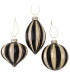 Set of 3 hand-painted black and gold striped Christmas baubles – 8 × 8 × 12.5 cm