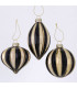Set de 3 boules de Noël rayées noires et dorées peintes à la main 8x8x12.5cm