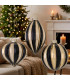 Set of 3 hand-painted black and gold striped Christmas baubles – 8 × 8 × 12.5 cm