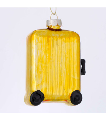 Set de 2 boules de Noël valises de voyage en verre laqué 8x4x12.5cm