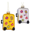 Set de 2 boules de Noël valises de voyage en verre laqué 8x4x12.5cm