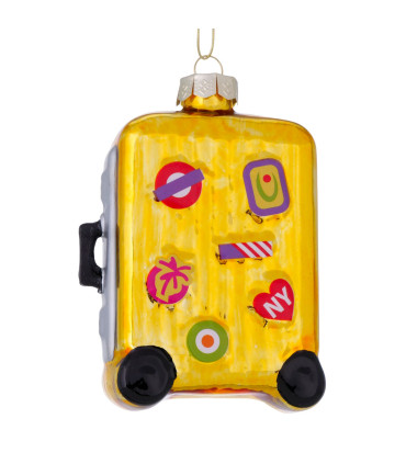 Set of 2 lacquered glass Christmas baubles shaped like travel suitcases – 8 × 4 × 12.5 cm