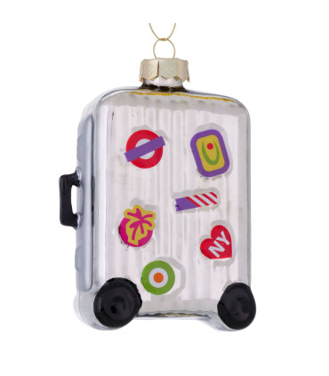 Set of 2 lacquered glass Christmas baubles shaped like travel suitcases – 8 × 4 × 12.5 cm