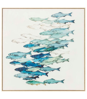 Tableau toile imprimée banc de poissons 90x4x90cm