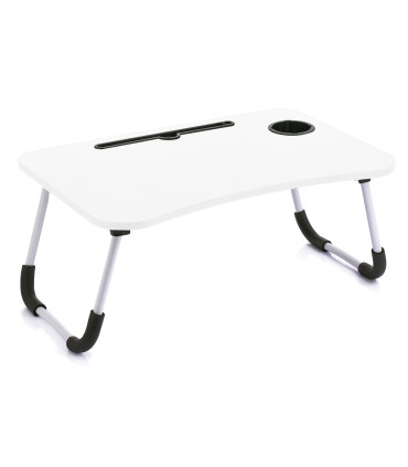 Plateau de lit blanc en bois et métal pour ordinateur 60x40x26cm