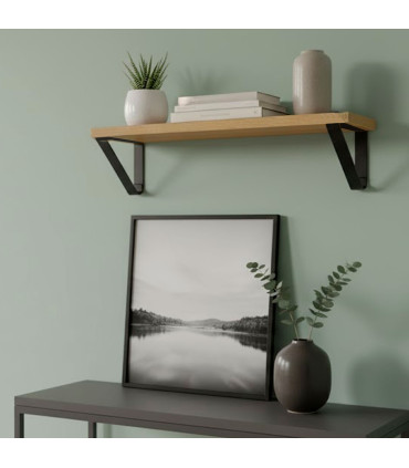 Wall Shelf Black Metal and Wood 78x16x15cm