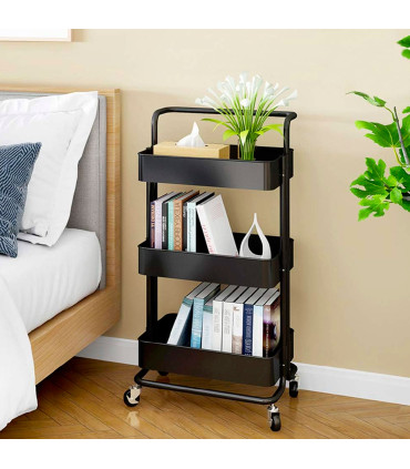 Kitchen Side Table black on Wheels plastic and metal 42x38x84cm