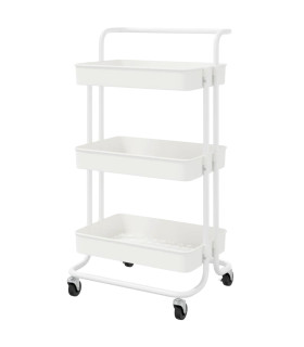 Kitchen Side Table white on Wheels plastic and metal 42x38x84cm