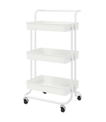 Kitchen Side Table white on Wheels plastic and metal 42x38x84cm