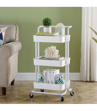Kitchen Side Table white on Wheels plastic and metal 42x38x84cm