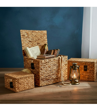 Set de 3 coffres de rangement en jacinthe d'eau tressée 50x40x38cm