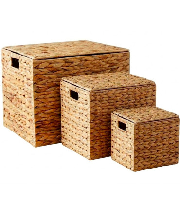Set de 3 coffres de rangement en jacinthe d'eau tressée 50x40x38cm