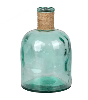Vase rond en verre recyclé et corde en jute 15x15x25cm