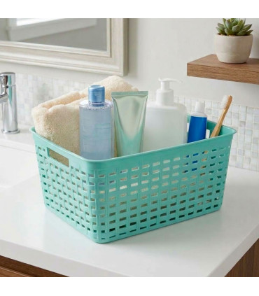 Panier de rangement en plastique vert jade 39x29x22cm