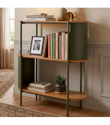Étagère design 3 niveaux bois et métal vert 80x34x95cm