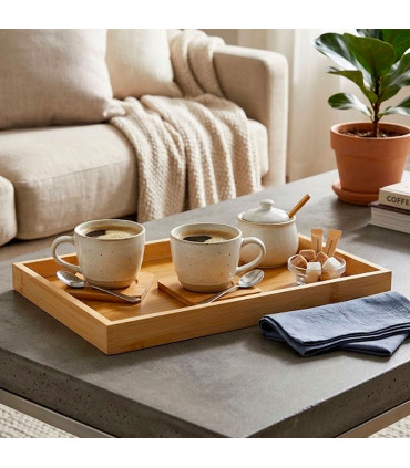 Rectangular bamboo coffee serving tray – 27 × 18 × 2 cm
